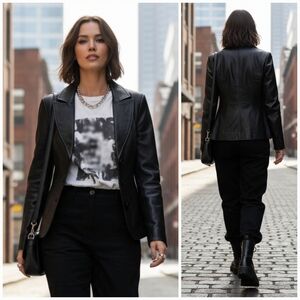 NWOT Guess L Vintage 90s Edgy Modern Contemporary Leather Blazer Jacket